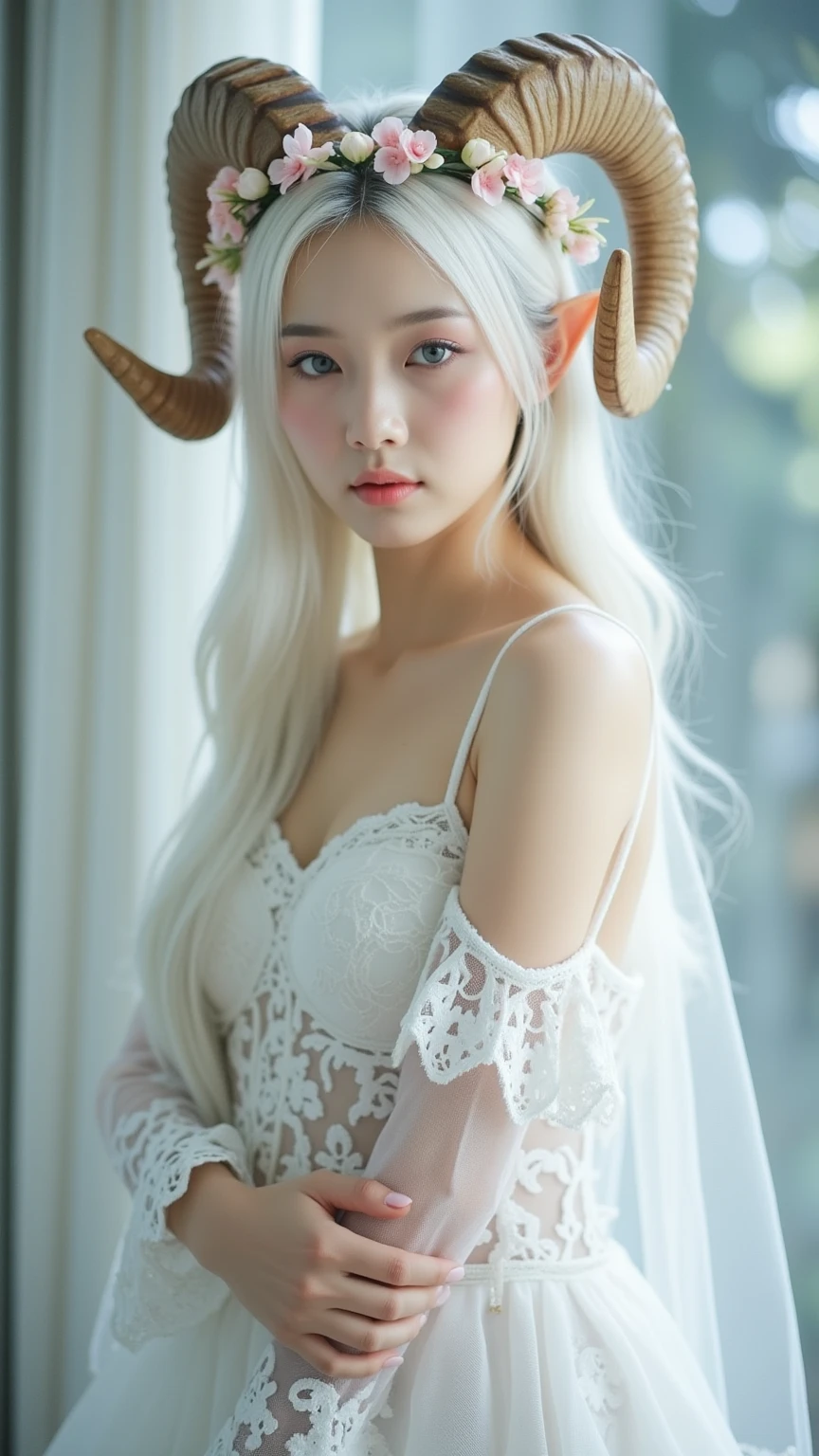 （（（（White fox with 9 tails））））Masterpiece, Best Quality , 1 Girl fox ears white haire, fox ears white Hair, Long Hair, Detailed Eyes, Forrest Gump, Bare Shoulders, Lake, Pure, Soft Smile, bamboo, teavisible pubic hair, big and curvy hips, with an antique feel, no panties, visible vagina, Bare chest, no panties Naked, no clothes Skin, Long Hair, (Shut Up: 1.3), Full Body