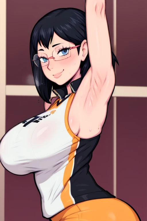 masterpiece, best quality, 1girl, upperbody, jirou , milf, Sportswear , Tight, big breasts and ass, camera looking at upper body, eyes looking at camera, White background without details, 