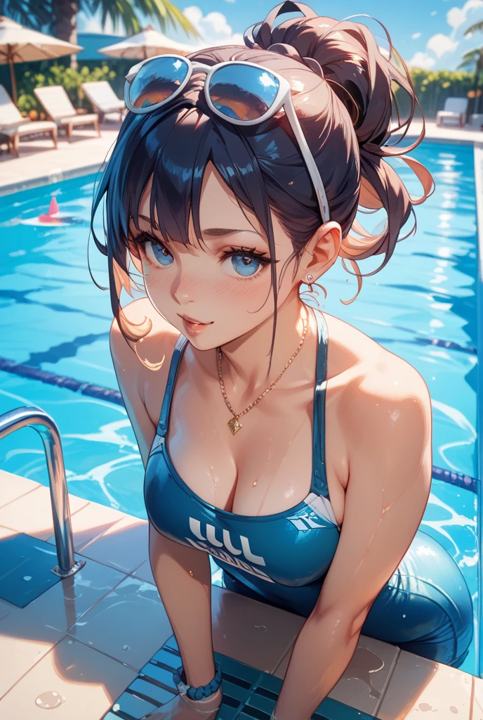 Highest quality、High resolution、Detailed Background、(Beautiful face in every detail:1.4)、Anatomically correct、(Detailed facial expressions)、(Detailed eyes:1.2)、Teenage beauty、cute hair color、Braided Ponytail、Braided bob cut、Braided twin tails、White school swimsuit、(Huge breasts:1.2)、Perfect body line、Thick thighs、Please show me your whole body、
(Three beautiful girls having fun in the school pool:1.5)、
A big smile、Laughing with your mouth open、My whole body is wet、My hair is wet too、A fun atmosphere、Embrace each other、Cute gestures、Accentuate your breasts、cute