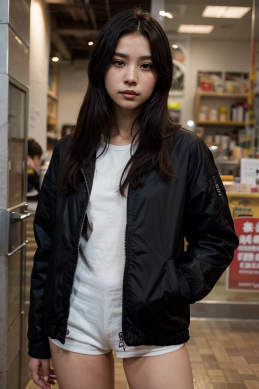 The girl wearing jacket on the street in japan