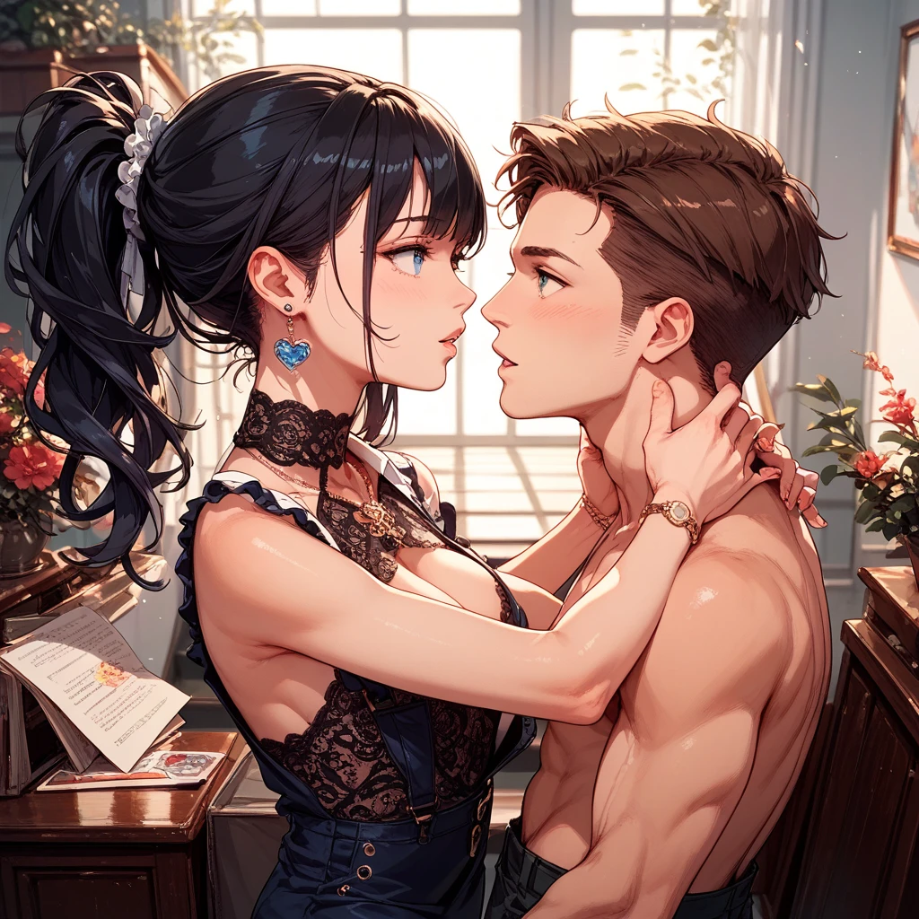 there is a drawing of a man and a woman, kissing on the sofa, cute kissing together, high quality fanart, (SFV) safe to work, very detailed exquisite fanart, from Kamagurka, in pixies, from ff7, 8 k!!, bite her lip, arm around her neck, best rating on pixiv, ❤🔥🍄🌪