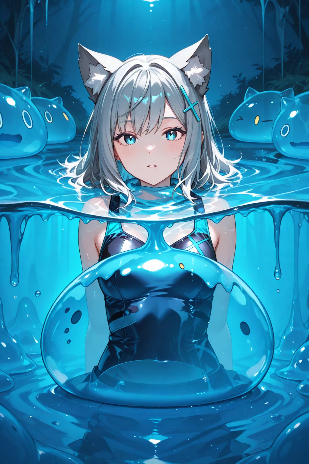(Bathroom filled with steam),(Translucent shower cap:1.2),(Bubbleだらけの浴槽:1.4),blush,Chibi,cute,girl,happy look,(Taking a bath:1.3),(lots of large water droplets:1.3),(protruding breasts:1.3),(big breasts:1.25),(NSFW:1.2),(Bubbleにまみれた裸体:1.3),(close up of face:1.15),(Hair with beautiful irises that reflect the light:1.25),(Bun hair with plenty of volume:1.3),(Toy ducks are floating in the bathtub:1.2),(Bubble:1.8),
