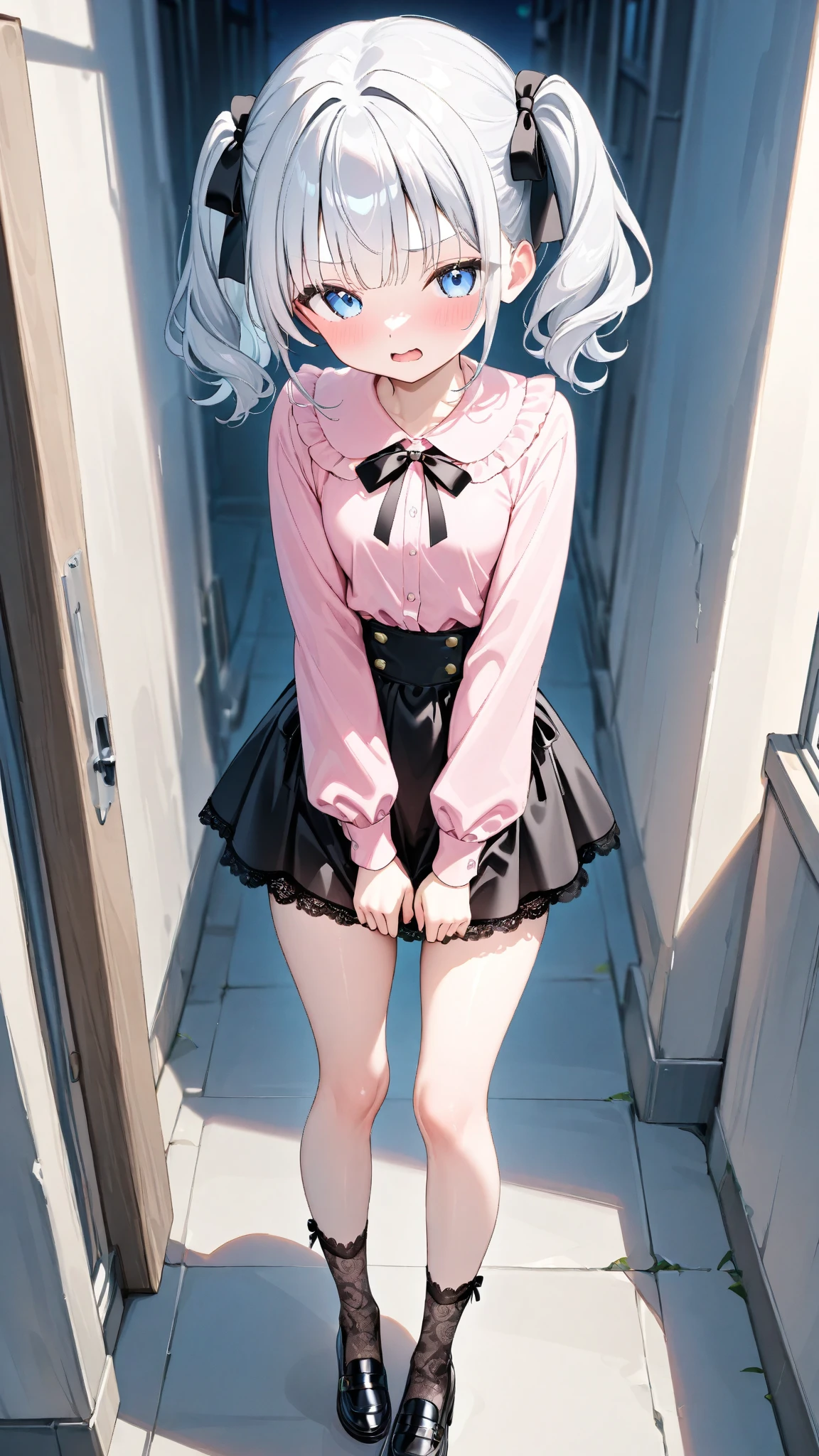 stare、lolita、cosplay、cute、stand、Panty shot、lift up the skirt、Decisive pose、butt