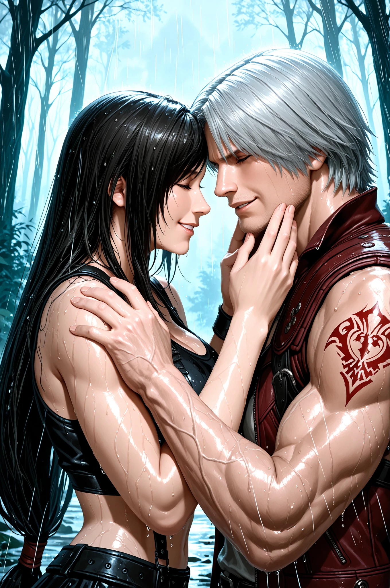 aqua, kingdom hearts, topless, nude, deep cleavage, large breasts, embracing dracula, kissing dracula, dracula biting aqua's neck