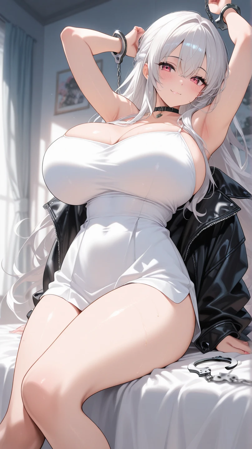 highest quality　High resolution　One young and beautiful woman　Red eyes　Beautiful white hair　Medium Perm　Cute Gentle Girl　Cat ear　Alluring nude black and white cow print lingerie　Dragon Girl Cosplay　Fascinating maid outfit　Breastfeeding services　A virgin killer with astonishing charm and huge breasts　Sexless　Breast milk　Breathtaking　Incest　Rut face　Chubby