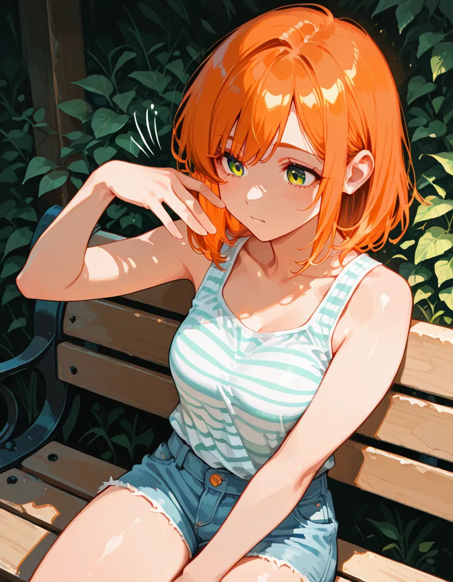 Nakano Yotsuba(The Bride of Fifths)、1girl in, masterpiece、top-quality、NSFW, {{anal}}、 orange hair, green hair bow, yellow sweater, Blue eyes、