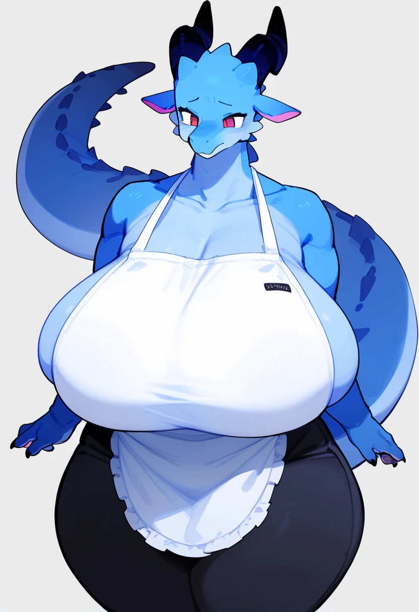 shark girl, Very sexy, big breasts, white apron