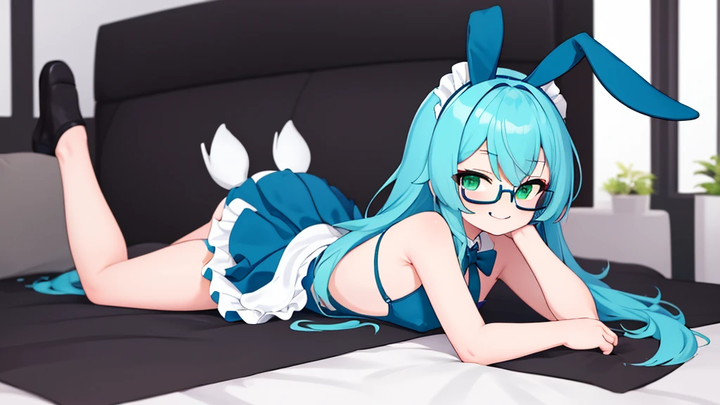 Pose of the blue-haired girl in the photo, Bunny Girl, Colossal tits, loli in dress, bulma from dragon ball, With bunny ears, sie boob, Sweating, Blushing, a picture, Top image quality