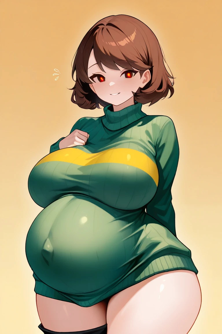 ((high reasterpiece), perfect ???????, perfect shading, field of depth, (best quality), extremely delicate and beautiful, perfect lighting, detailed face, ultra cute face, cute, (cowboy shot 1.2), looking at viewer, full body, ((1girl)), ((solo)), short hair, fluffy hair, brown hair, green eyelush)), nervous (chinese split dress 1.2), extremely tight clothes, medium breasts, cleavage, perky breasts, (((chubby girl))) (art by kipteitei 2) (fat girl 1) (belly hang 2) (round belly 1.5) (weight gain 1.5) (wg 1.5)