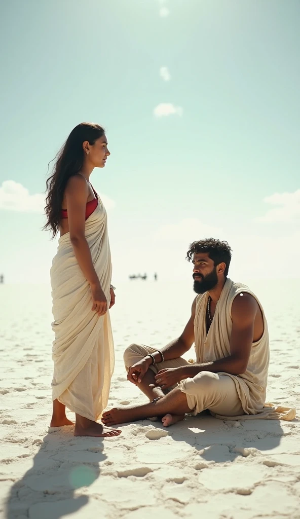 Indian sexy women, wearing black saree, curvy hourglass body, on the beach sexually with old muscular Hindu pandit