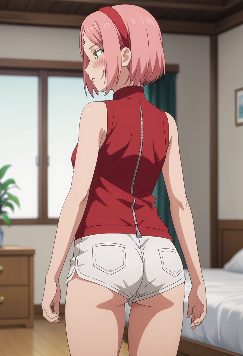 A girl is exposed naked in the street、One Girl、Feeling embarrassed、Nipples、Pussy、Hands tied behind back、Knees up、Pink Hair