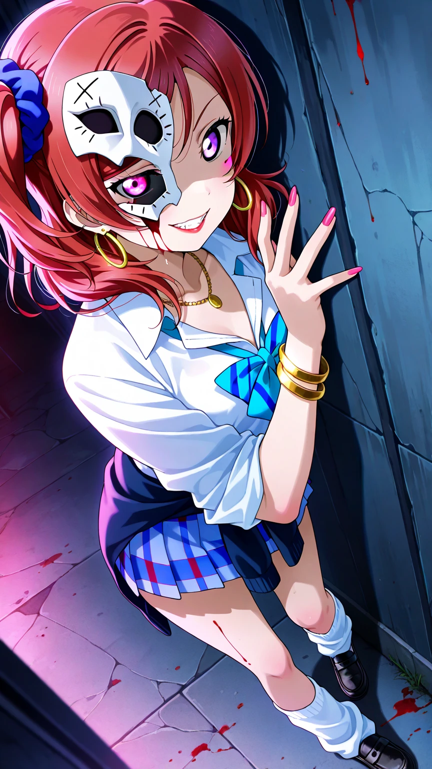 epic-Ultra-HD-details, epic-Ultra-HD-highlights, anime-upscaled-resolution,(realistic, photo-realistic:1.37), precise and realistic hair:1.1), beautiful detailed eyes, extremely detailed eyes and face, awardwinning, amazing details, super detail, best quality, 1080P, 8k, masterpiece(fullbody shot:3.0), 1girl, asymmetrical bangs, Topless, (Exquisite business suit:1.5), glowing red hair, necktie between breasts, midlle breasts, Glowing, eyes, (bone devil horns:1.5), eye shadow, Eyeliner, devil tail, Black Halo, tattoo on breasts, hair strand, (((detail bones)))