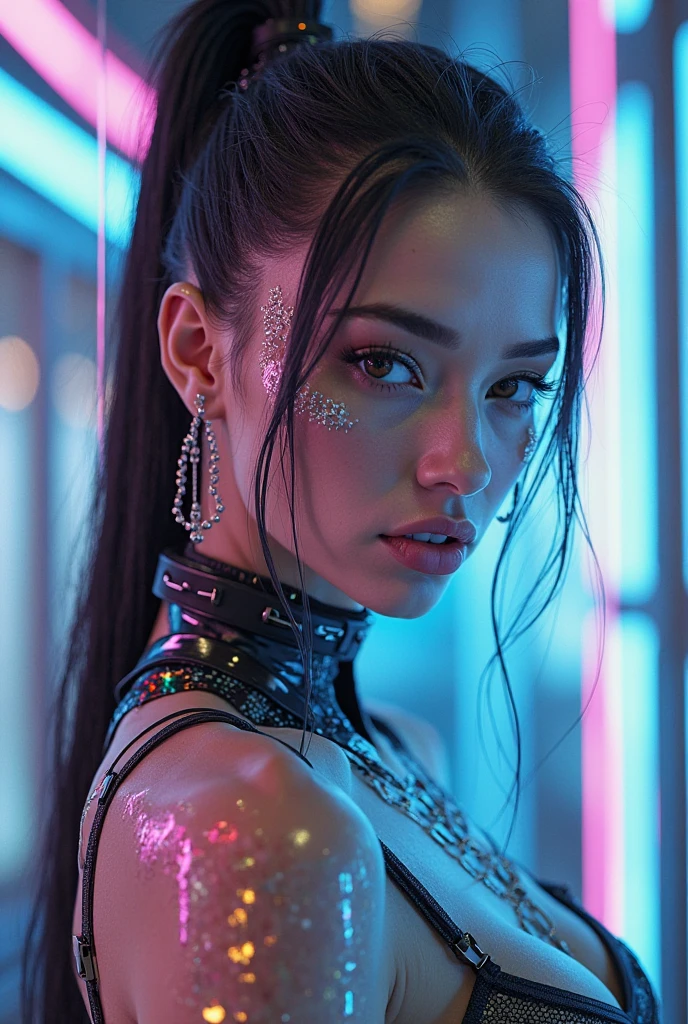 (masterwork:1.1), (photorealism:1.1), (1girl), sexy outfit, different hair, kneeling, facing the camera, (looking up to camera:1.2), instaport style, flushed, ((full body portrait)), alternative woman, (open mouth), (wearing sexy clothes:1.2), (necklace), detailed photograph, poster, high detailed, 8k, focus on lips, facing camera, 8k resolution, embarrassed, (perfect beautiful eyes), polished, HDR, 8k, sharp focus, focus on face, (flat chest:1.2), small breasts, dark eyeliner, lipstick, (in a crowded nightclub), at night, background neon lights, people in background, color photo, shallow depth of field, natural light, (perfect hands), perfect face, damp hair, serious eyes, contrast, textured skin, cold skin pores, gigapixel , feet visible, flawless face, lut, insane details,