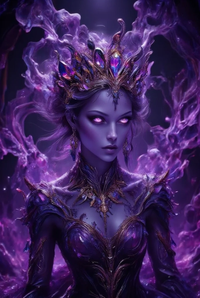 Purple-skinned woman in a cave (muy oscura: 1.3), cuerpo completo, alto detalle, foco nítido, realista, pose lasciva, texturas