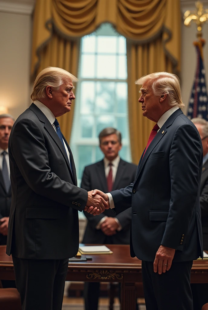 Leon S. Kennedy shaking hands with Donald Trump