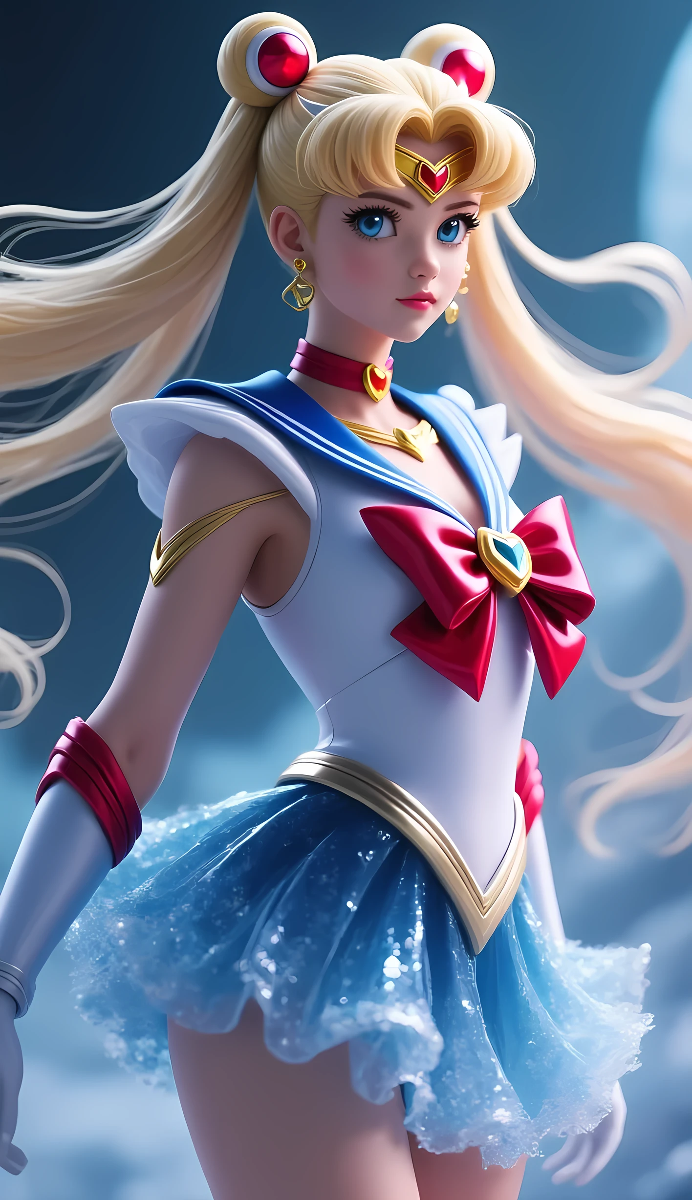 masutepiece, full: 1.3, to stand, 8K, 。.3D, Realistic, Ultra Micro Photography, of the highest quality, Wallpapers with extreme details CG Unity 8K, From below, Intricate details,highly dramatic picture, Dynamic Angle, (NSFW:1.2),(1 female), 28 years old, (meishaonv,Sailor Moon,tiarra, Sailor Senshi Uniform Sailor: 1.2, Sailor Moon: 1.2), Incredibly long bright twin-tailed blonde, Thin and very long straight twin tail blonde, Hair bun, Red round hair ornament in a hair bun, Sailor Senshi Uniform, Colossal tits, (Silver-blue color, blue sailor collar, Silver-blue pre-gate ultra mini skirt: 1.3,Pants are visible,Super High Leg Swimsuit, very large red bow on the chest,,,: 1.3, Long white latex gloves: 1.3, Red gloves on the elbows, very large red bow behind the waist,,: 1.1, cleavage looks bigger:1.2, a golden tiara, earrings), (Face Details: 1.5, Bright blue eyes, Beautiful face, Beautiful eyes, shiny eyes, thin lips: 1.5, thin and sharp pale eyebrows, long dark eyelashes, Double eyelashes), Luxurious Golden Jewelry, Thin, thin and muscular,,,, a small face, Perfect proportions, thin waist, SEXY Model Pose,fighting stance, Visible Pore, Seductive smile, Perfect hands: 1.5, Very thin and fitting high gloss silver-white holographic leather, Octane Rendering, Strong natural light, Sunlight, exquisite lighting and shadow,Digital SLR, Sharp Focus: 1.0, Maximum clarity and sharpness, (Space background,Moon, dynamic background, Detailed background),(Rabbit, Double bun, Twin-tailed, Parted bangs, circlet, Jewelry, earrings, Choker, Red bow, White Gloves, elbow groves, Blue skirt
),nffsw