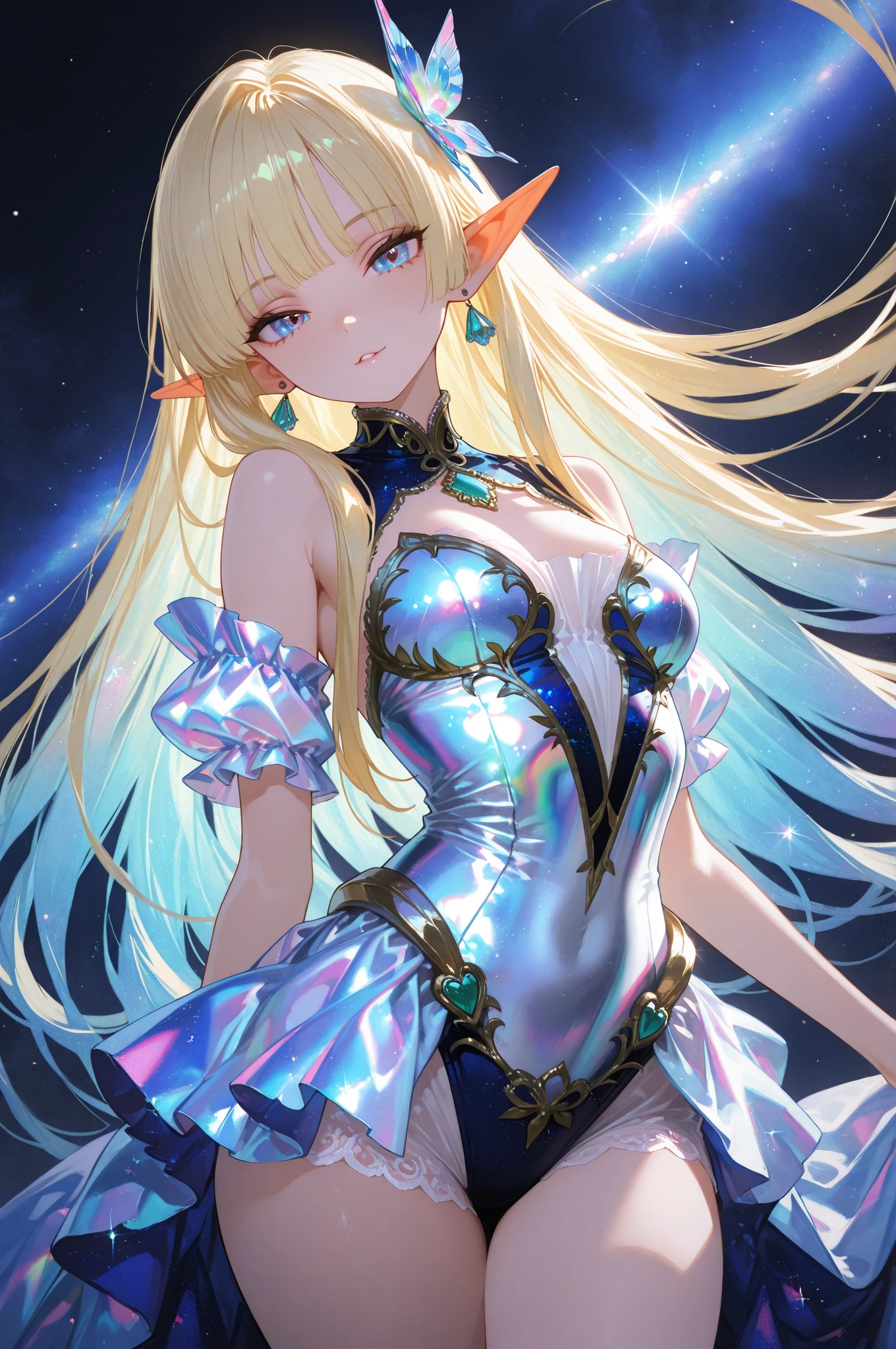 1girl,two side up,long hair,blonde hair,medium breasts,turquoise eyes,bioluminescent dress,dark background,cowboy shot,