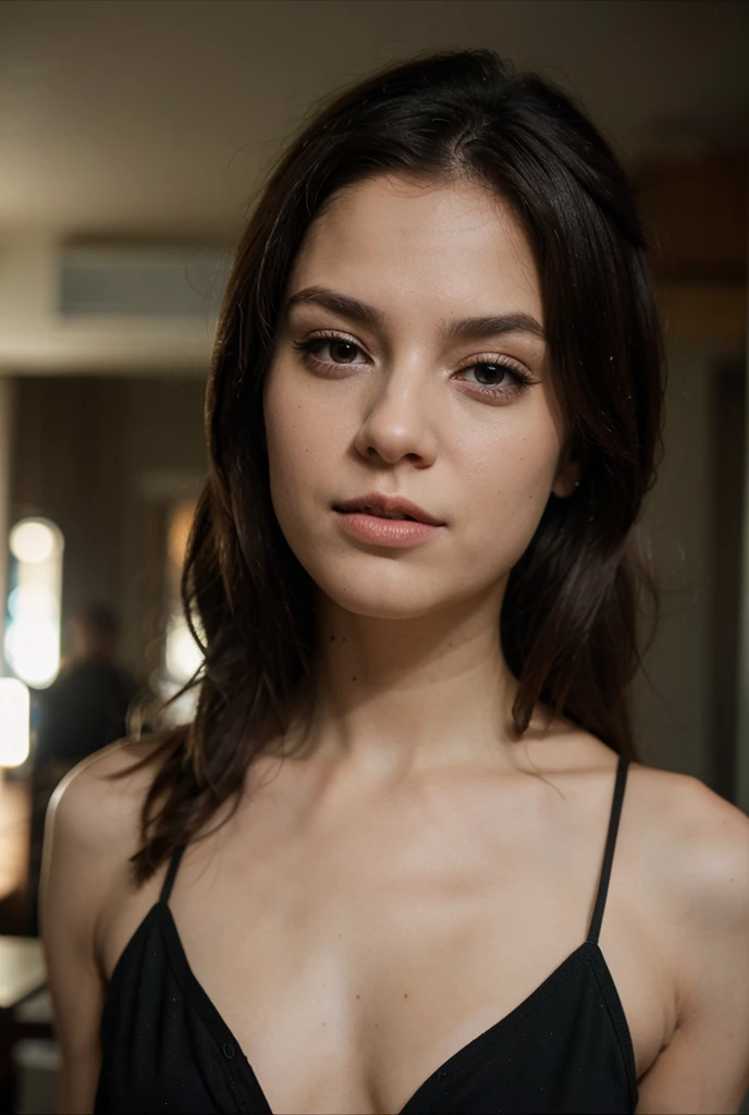Cute beautiful sexy European light-green-eyed brunette, 22 years old,
seductive look in eyes, girl wears designer black velvet dress, castle ruins, full body shot, walking, sardonic smile,
innocent face, face-length 1.3 times the face-width, almond-shaped eyes, squared face-shape, high cheekbones, naturally wavy hair, light-green eyes, high-res, masterpiece, best quality, intricate details, very detailed, sharp focus, detailed skin, realistic skin texture, texture, detailed eyes, professional, 4k, charming smile, shot with Canon, depth of field, Kodak Vision color, perfectly fitting body, extremely detailed, photo_\( ultra\), photorealistic, realistic, post processing, maximum details, roughness, real life, ultrarealistic, photorealism, photography, 8k UHD, photography