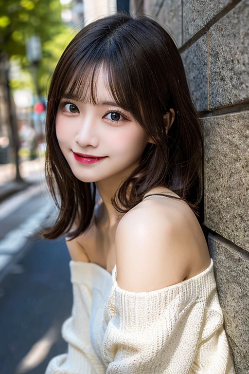 (Highest quality:1.3)、Natural color lips、Cute Smile、Japanese women、17-year-old girl、Beautiful and exquisiteな顔、Perfect and beautiful face、Beautiful and exquisite、Big eyes、Brunette's eyes、Beautiful and exquisiteな顔、Perfect and beautiful double eyelids、Natural Bangs、Beautiful and thin nose、Beautiful Skin、Black natural hair、Long Hair、Natural Bangs、Perfect and beautiful face、Slim face and figure、、Shoulder-length layers、Asymmetrical bangs、Japanese Idols