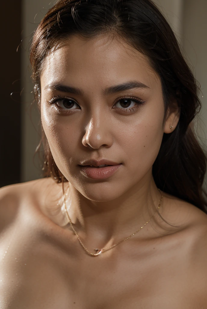 Cute  malay girl, long hair,perfect curvy body shape , big brest, wet thick lips, flirt eyes,((kneeling)),her hand on head, armpit, bokeh, ((upper angle)), naked, pov, dinning room, under table,sweat body, seduced, slut, horny face, by herg, style of tin tin comics, pen and ink,art by greg rutkowski and artgerm, soft cinematic light, (depth of field:1.4), faded, (neutral colors:1.2), (muted colors:1.2), (artstation:1.4), cinematic, warm lights, dramatic light, complex background, (rutkowski:0.66), (teal and orange:0.4), hdr, (intricate details, hyperdetailed:1.15) (skin texture:1.2)