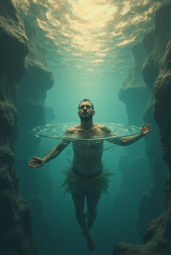 Water contamination : in winter, The buildup of contaminants such as salts and chemicals in water due to melting ice can affect water quality and aquatic ecosystems.. Create a person posing underwater vertically by posing