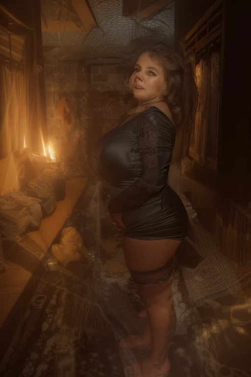 A beautiful chubby woman, an extremely curvy woman with a huge butt, a plus-size woman, detailed facial features, beautiful eyes, detailed lips, luxuriant hair, full figure, voluptuous body shape, alluring pose, warm lighting, vibrant colors, photorealistic, (best quality,4k,8k,highres,masterpiece:1.2),ultra-detailed,(realistic,photorealistic,photo-realistic:1.37),volumetric lighting,dramatic shadows,dramatic lighting,cinematic composition