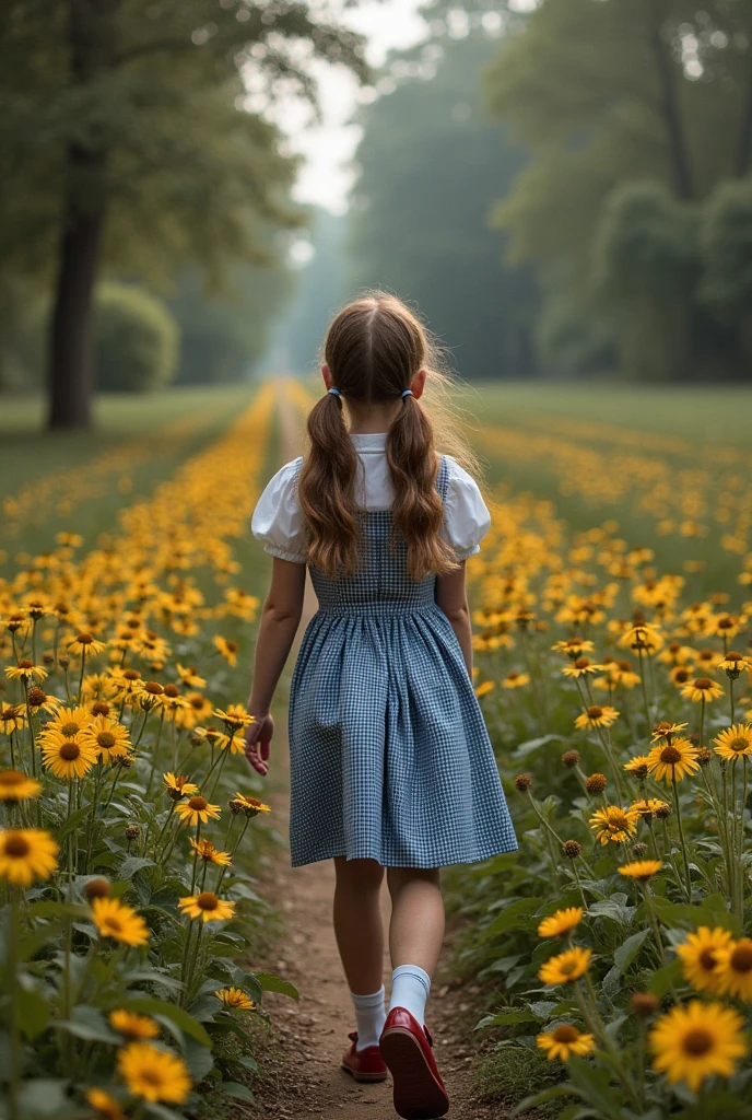 ((masterpiece)), ((best quality)), Dorothy Gale, yellow brick road, perfect detailed eyes, perfect detailed face, ultra-detailed nose, open mouth, radom color shorts, perfect teeth, bare shoulders, charming, perfect face, dimple on cheek, depth of field, highres, ((real skin texture)), (well-proportionedu hands), thin lips, random