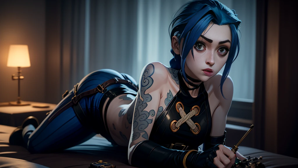 best quality,4k,8k,highres,masterpiece:1.2),ultra-detailed, extremely detailed eyes, extremely detailed body, (large masterpiece digital art), (detailed manga illustration), (detailed line art), ((perfect anatomy)), (intricate details:1.3), (ultra-detailed:1.3), (illustration:1.3), (sharp focus:1.3), (natural lighting:1.05), (vivid colors:1.3), (masterpiece), expressive eyes, perfect face, 1 girl, breasts, cleavage, gloves, large breasts, casual clothes, white shirt, tee shirt, denim jacket, jacket, {blue hair}, medium hair, wavy hair, (gray eyes), black denim shorts, shorts, dynamic pose, Huge ass, curvy, fur trim, hair bun, black ankle boots, cinematic lighting, heroic atmosphere, Beautiful woman, Atey Ghailan, Jeremy Mann, Greg Manchess, Antonio Moro, trend in ArtStation, trend in CGSociety, Intricate, High Detail, Sharp focus, dramatic and photorealistic painting art by Midjourney and Greg Rutkowski, Marvel Cinematic Universe style, (((mystical gothic castle in the background))),