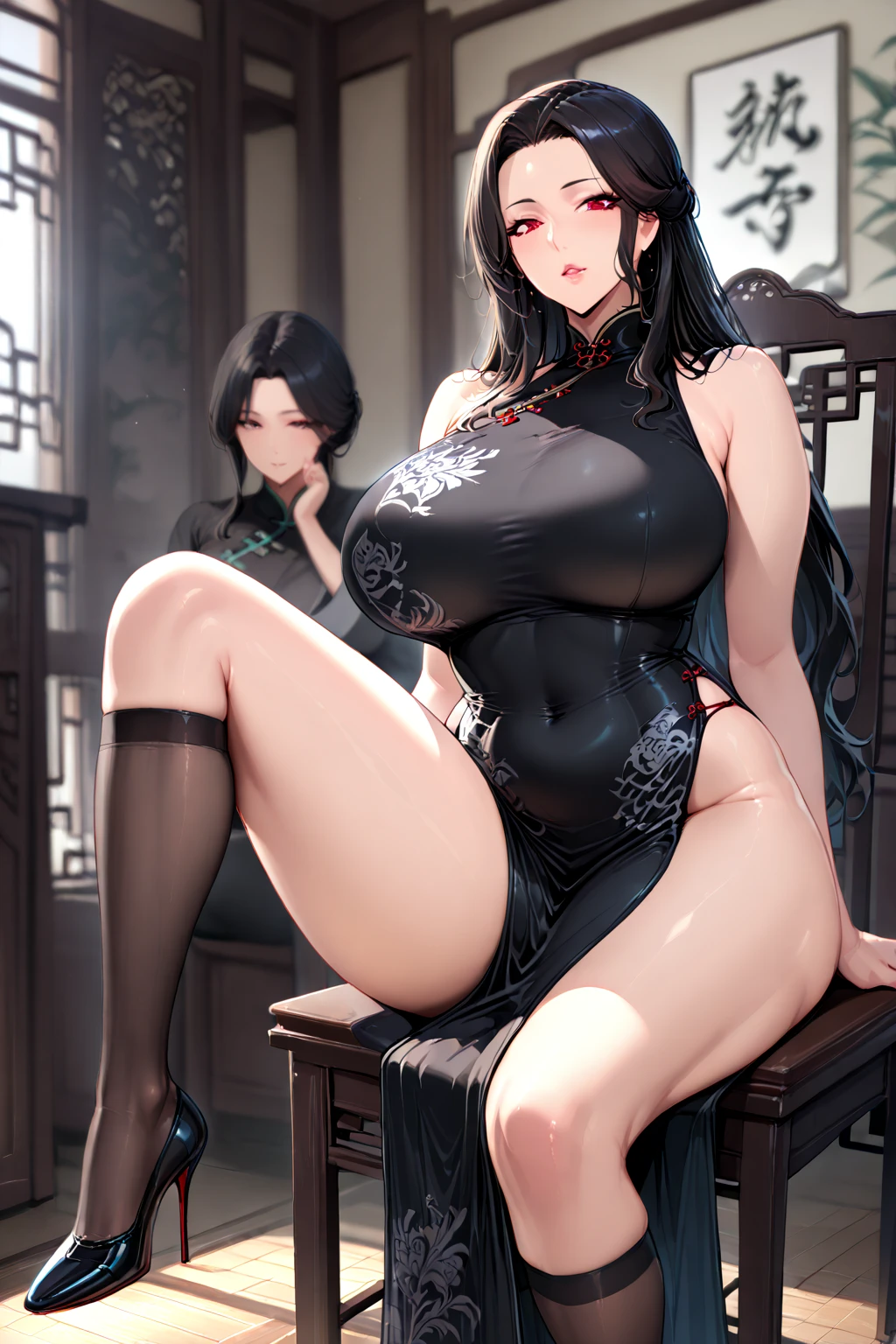 Arafins in black lingerie, chic, gwise, beautiful attractive woman, gwise style artwork posing for photo, [4k digital art]!!, sexy maid in the magic forest, goddess of Japan, gweiz masterpiece, goddess, (huge breasts: 1.2), (naughty face rolling_eyes strabismus ahegao open mouth tongue: 1.1)