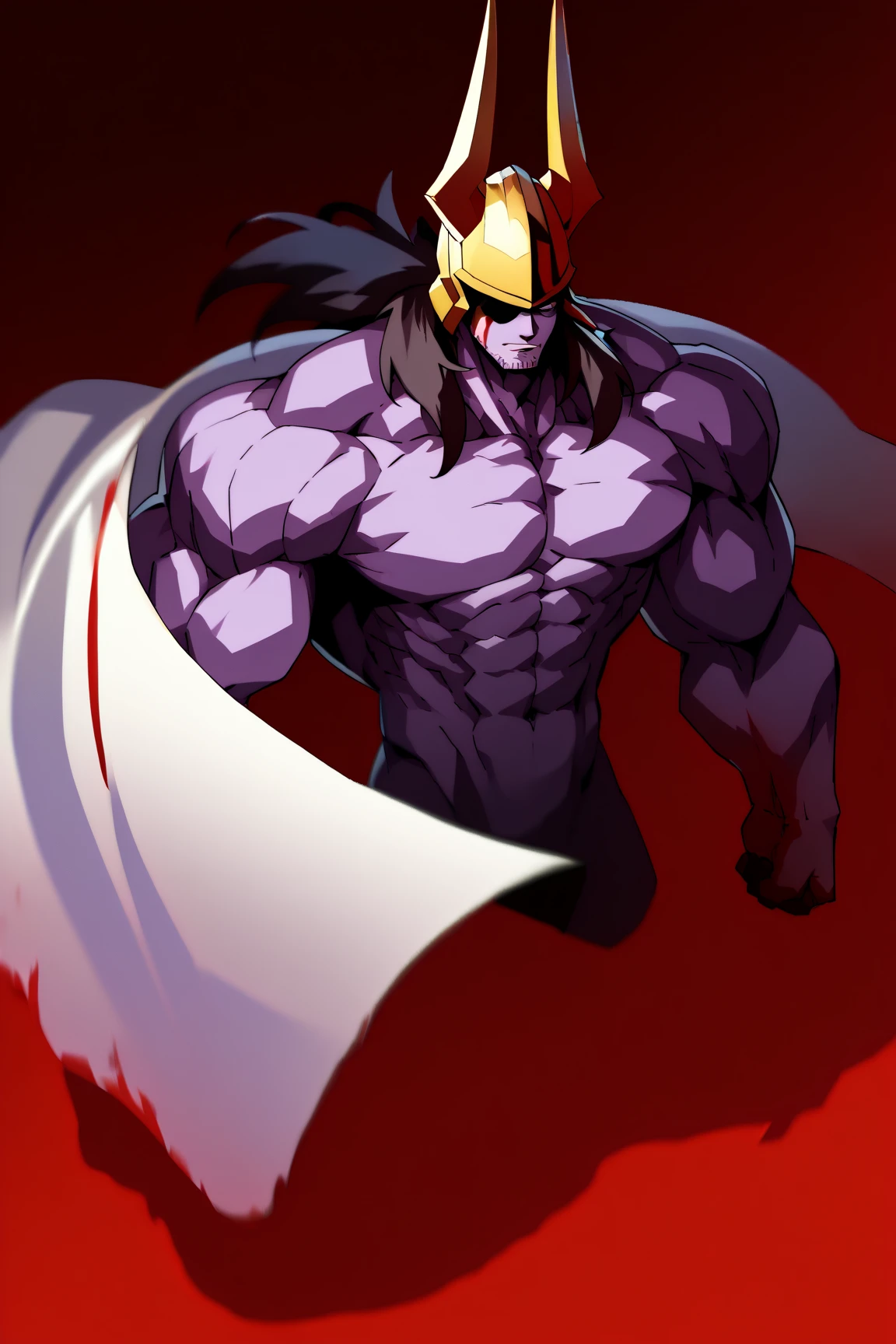 Dark Angel Wings,a muscular man in black armor with bandages, facing the viewer, with manly features, scars and wounds, smooth skin, sharp focus, illustration,guts \(berserk\)
