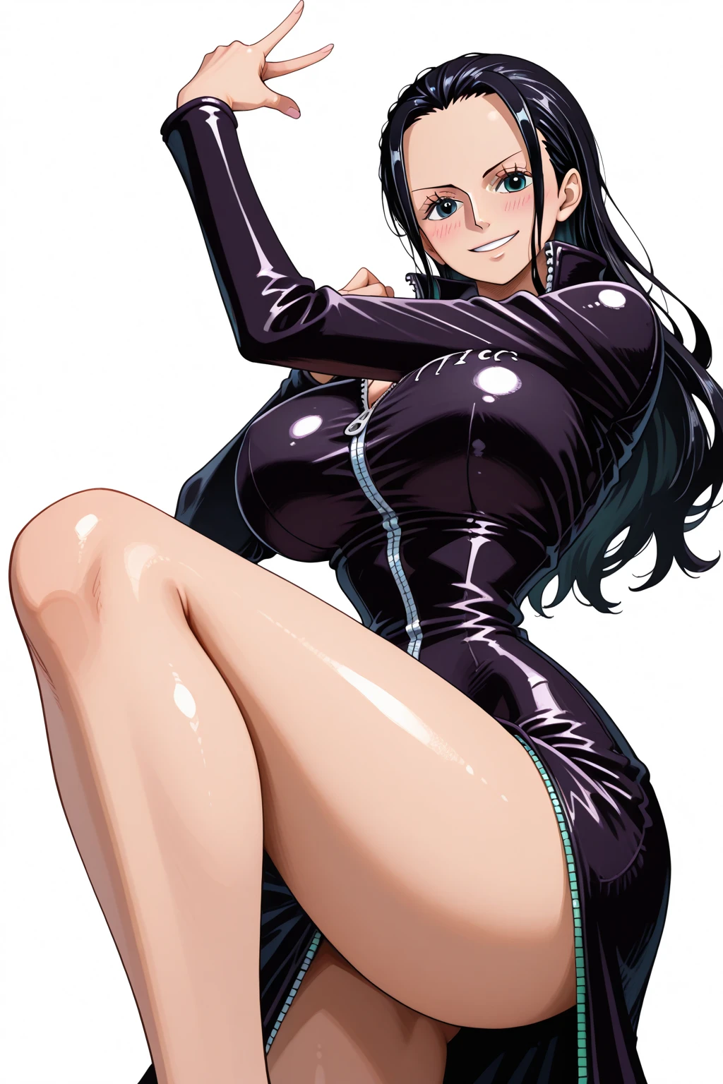 mature female, mature, Adult,((Himeno_CSM)), Himeno(Chainsaw Man), Eye patch, One Girl, solo, Grin, Villain, bad woman, chest, Black Hair, View your audience, short hair, Smile, A woman sits on a group of smooth tentacles,Tentacle Background,Pink leotard, octopus tattoo, purple lips, warm feeling,masterpiece,Top animation quality,Top image quality,cinematic feeling