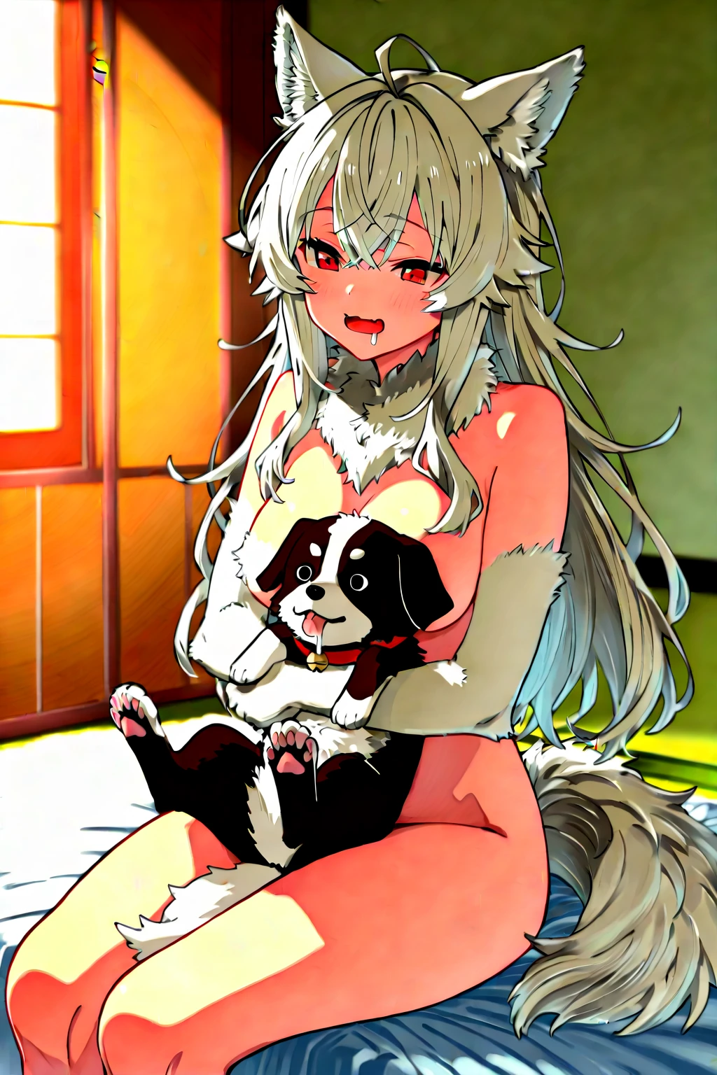 anime - style illustration of a woman with a cat's head and a sword, embarrassed expression, amaterasu, pov furry art, commission for high res, studio ghibly style mononoke, female anthropomorphic wolf, commission for, inspired by Koryusai Isoda, a beautiful kitsune woman, very very beautiful furry art, furry art!!!, mononoke
