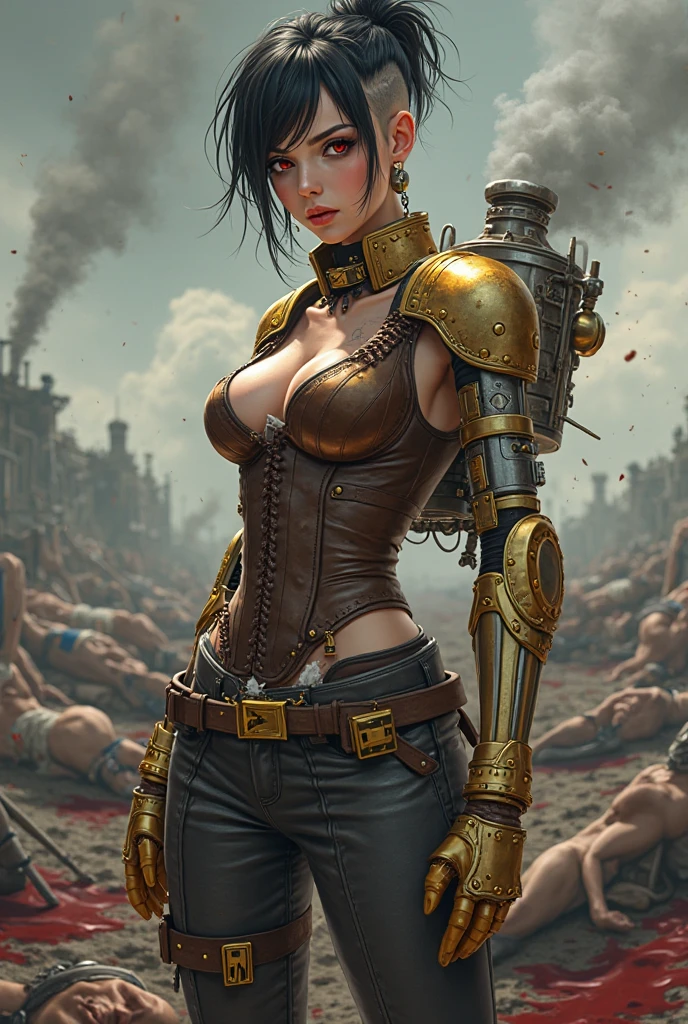 ((postapocalypse:1.27:1.35)), Jennifer Lawrence, nurse's outfit showing cleavage, dystopian, intricate, futuristic, artstation, concept art, smooth, sharp focus, illustration, art by artgerm and greg rutkowski and alphonse mucha