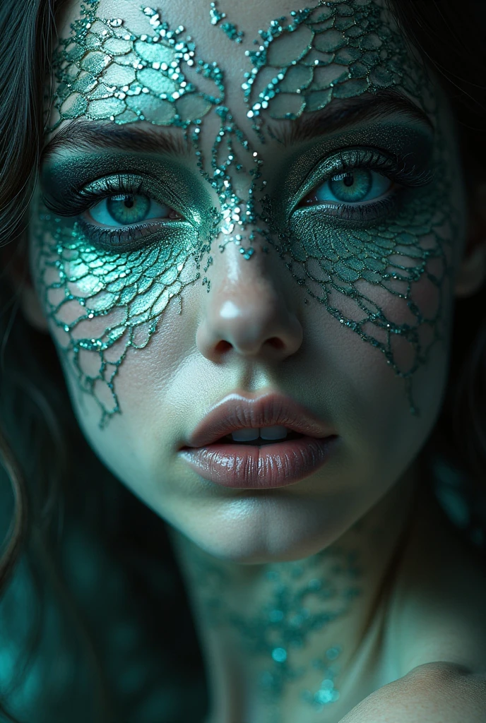 (highres,masterpiece:1.2),(realistic:1.37),(best quality, highres, ultra-detailed, realistic), mesmerizing cyberpunk dark fantasy, Medusa in all her sinister beauty, with six serpent arms gracefully intertwined. (Her radiant eyes:1.6), hypnotic and piercing, capture the essence of a demonic queen. The details of her face, meticulously crafted, reveal every delicate scale and unique pattern. The atmosphere surrounding her is filled with an otherworldly aura, bathed in a mix of neon lights and shadows. The backdrop resembles a movie scene, with hints of an ominous underworld. This portrait presents a close-up shot, focusing on the captivating visage of the goddess, portraying her as a captivating and formidable presence in the realms of darkness, the most beautiful face in the universe, erotic face, sensual face,(NSFW:1.3)high nose, dreamy blue eyes, naked completely