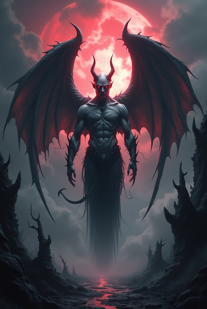 A demon back facing viewer about to fly out of a window