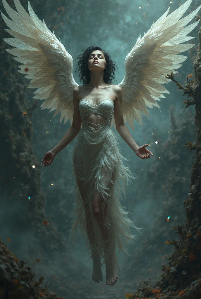 (Realistic picture, highest resolution, 16ก), (A demon with wide wings and immense power on her shoulders., Twelve wings on the shoulders., Bat Wingsสีดำ 3 อัน:1.5 , 3 white angel wings:1.5), Has 100 wings on the shoulders, There are 1000 wings that flow., Twelve wings on the shoulders., Bat Wingsดำ:1.3 white angel wings:1.5), 6 angel wings, 6 devil wings, (Beautiful girl with two meter long hair, Shiny black hair, Smooth white skin, Lips are very red.), ((stand, already)), (big breasts, big tits), (gigantic breast, breast augmentation, Breast 400 cc., small waist, hips raised, small thighs, Long legs), (dynamic poses), (Armor that slightly conceals the body), Separate theme, (Angel wings and devil wings), floating in the air above the ground, background darkness, Embraced with twelve wings, The horns that grow from the head are like a crown., He who has light, wears little armor, There is power coming out of the body., sparkling wings, white light black light, amazing wings, beautiful gesture, 8K resolution, Resolution 4000 x 2250 pixels, beautiful gesture, Angel wings and devil wings, (Realistic picture, highest resolution, 16K), (A demon god with wide wings and enormous power on his shoulders.., Twelve wings on the shoulders., Bat Wings, (RAW shooting:1.5, realistic:1.5, dark fantasy:1.5, 8ก), (Highest quality, Masterpiece, Ultra high resolution), Demon World, ((Perfect dynamic composition:1.7, Detailed tattoos all over the body:1.6, Wear exquisite jewelry:1.6)), Highly detailed skin and facial features:1.3, Details of the limbs, (A sexy succubus with big wings.:1.3, beautiful and beautiful:1.3), chaos, (Wear shoulder-length clothing correctly.:1.3), big breastsที่กำลังจะระเบิด, Don't show your nipples, ช่องว่างbig breasts, (The expression on your face when you feel a strong touch., Facial expressions when feeling pleasure, A look sunk in joy), beautiful blue eyes, Eyes that give a feeling of elegance and beauty, sexy face, Blush, (Too erotic and cute:0.9, Fascinating:0.9), (An incomprehensible amount of fluid flows throughout the body., Six pairs of large wings, Large devil wings, The size of the devil's wings, Amazing wings, The bloodline of the gods and demons is strong., Wings are wide and overflowing the screen, Act like you're bigger than the mountain, Towering over mountains and rivers, The devil beneath your feet