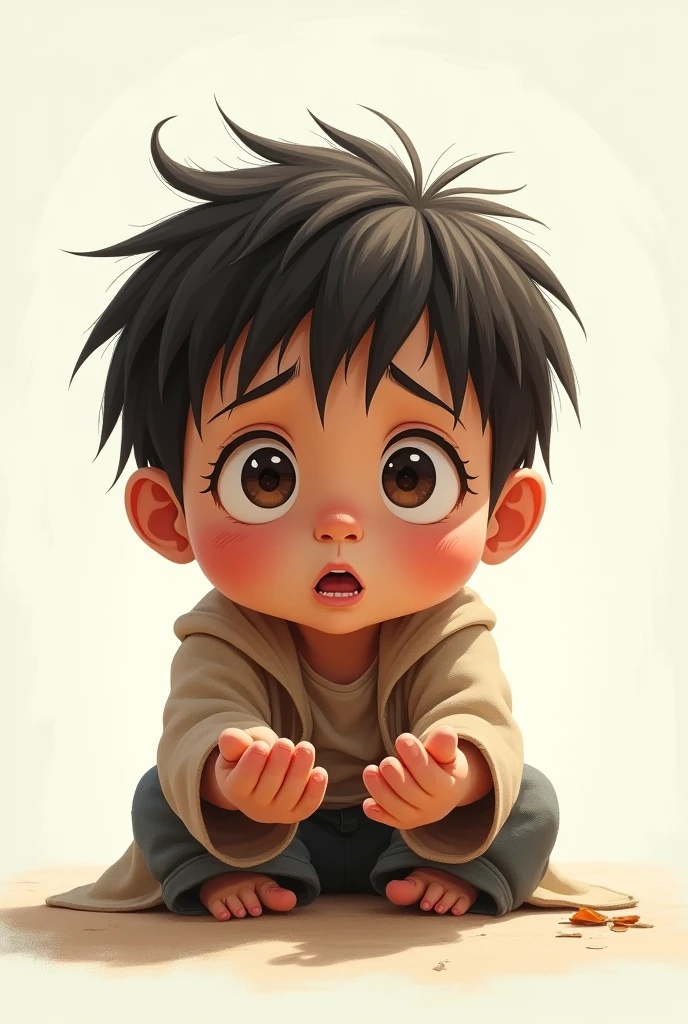 A little white kid showing his swollen and injured arm to the camera from the side