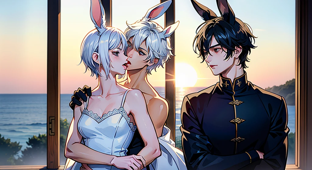 Animal couple puppy and rabbit anime style