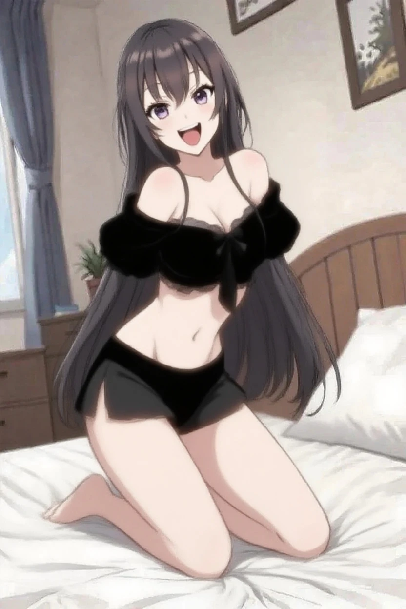 Best Quality, masterpiece, ((Solo, 1girl)), Komi shouko, fine detailed shiny eyes, medium chest, high resolution, best lighting, extremely detailed illustrations, blush, embarrassed, smile, open mouth, crotch seam, cameltoe, day, very NSFW, no bra, no shirt, very hot, extremely aroused, vaginal fluid, black tights no panty,