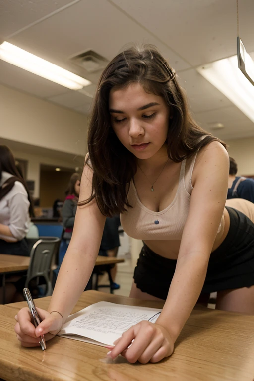 female teacher and male student, in class, in close position
