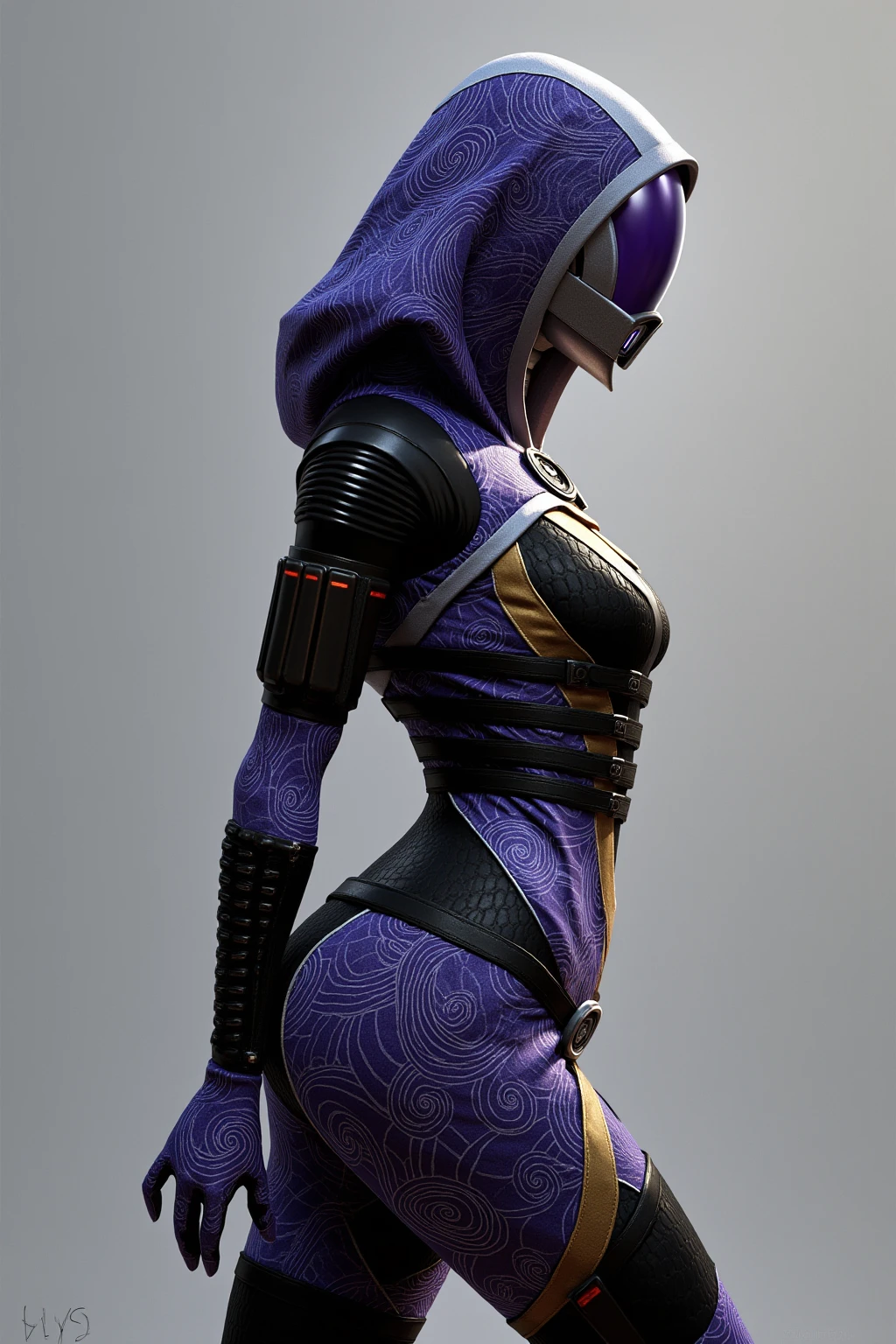 <lora:talizorah_pdxl_:1> score_9, score_8_up, score_7_up, score_6_up, score_5_up, score_4_up, source_furry, by aqe, tali, tali'zorah, alien, alien humanoid, humanoid, quarian, 3 fingers, armor, black clothing, bodysuit, clothed, clothing, female, fingers, headgear, helmet, hood, not furry, detailed background, spacecraft, skinsuit, solo, tight clothing, hand on hip, pose, pose, cute pose, pinup, wide hips, medium breasts,