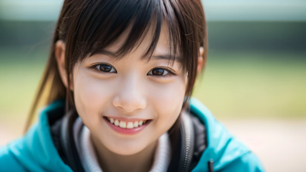 lens: 135mm f1.8, (highest quality),(RAW Photos), (Tabletop:1.1), (Beautiful 9 year old Japanese girl), Cute face, (Deeply chiseled face:0.7), (freckles:0.4), dappled sunlight, Dramatic lighting, (Japanese School Uniform), (On campus), shy, (Close-up shot:1.2), (smile),, (Sparkling eyes)、(sunlight)