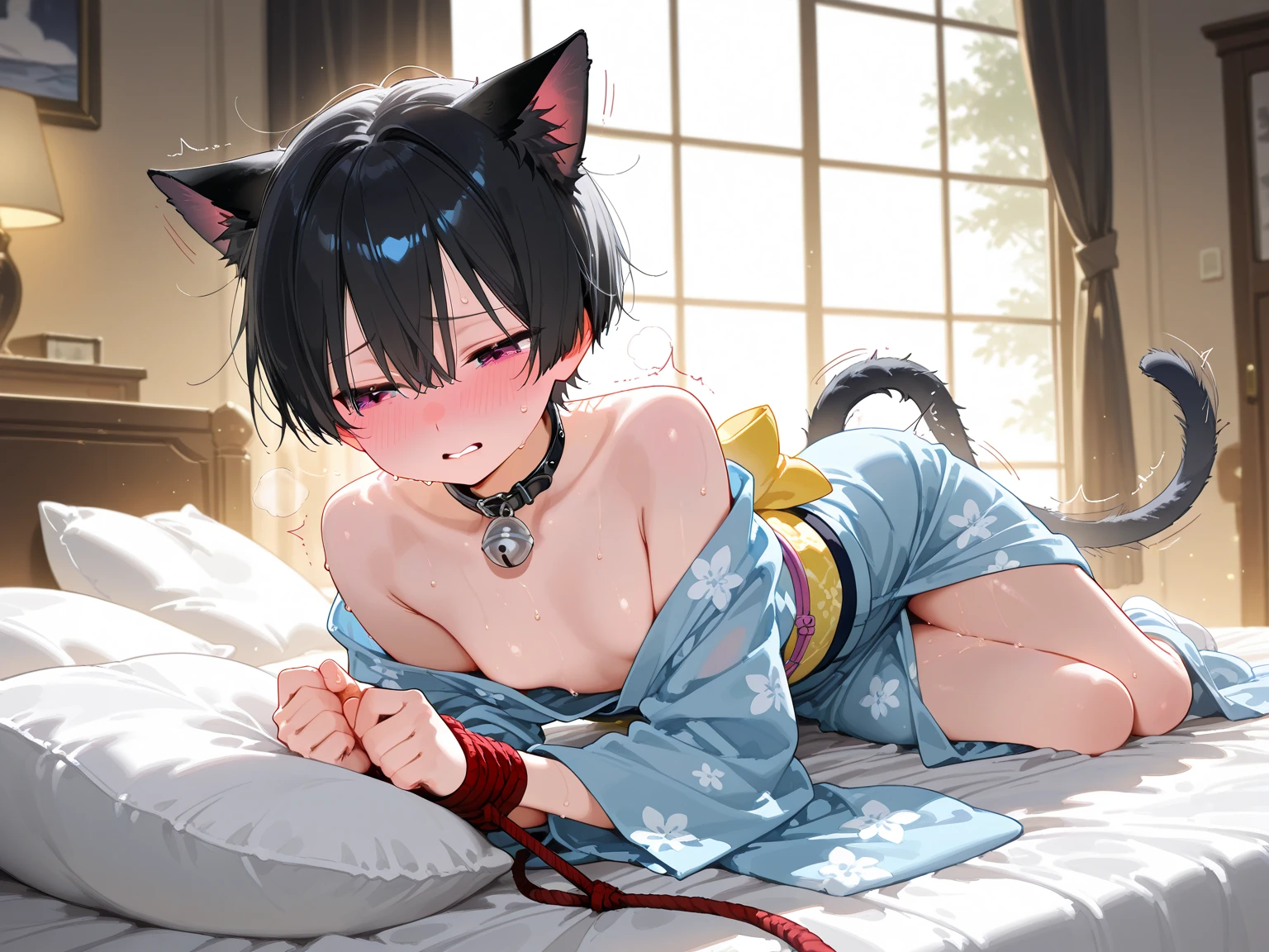 He opened his mouth and gave a provocative smile.、young girl with big and thick thighs,standing pose,brown short hair,High resolution,anime style etc.,pussy,areola comes out,NSFW,A large amount of love juice flows out,Cat ear,nude,vagina,sex,woman on top, on body,small breasts
