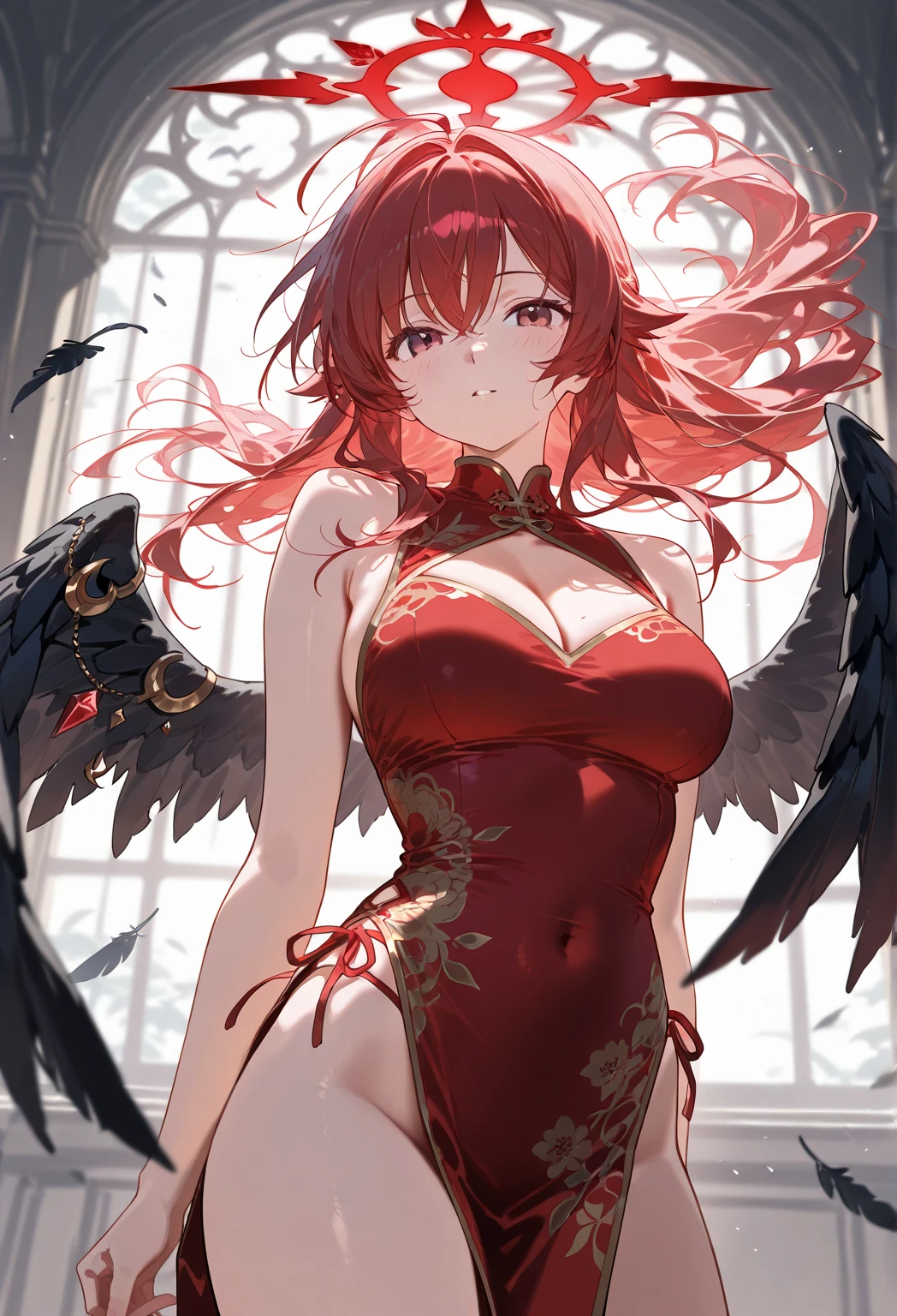 ((best quality)), ((masterpiece)), (detailed), Perfect face,Red and white kimono,The cuffs and lapels of the large sleeves are tied with this red silk scarf,Shrine maiden,Red long hair,Delicate brushstrokes,Soft and smooth long hair,Round forehead,Long eyelashes,Deep rose red eyes,Swan-like neck,Clear butterfly bone,Delicate and soft skin,Exquisite calves,Slender ankles,Slender身材,The downside is that there is a lack of agility between the eyebrows and eyes,belly button,Navel,exposed,beauty,Shoulders,Fair skin,Beautiful clavicle,White arms,beauty的玉足,Slender waist,Slender,Lying on the bed,Blurred eyes
