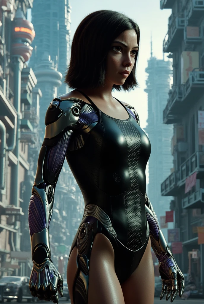 score_9, score_8_up, score_7_up, score_6_up,  biomechanical girl cyborg bob cut small breasts in science fiction abandoned city ，gigerworld，front view，cameltoe，thin gap