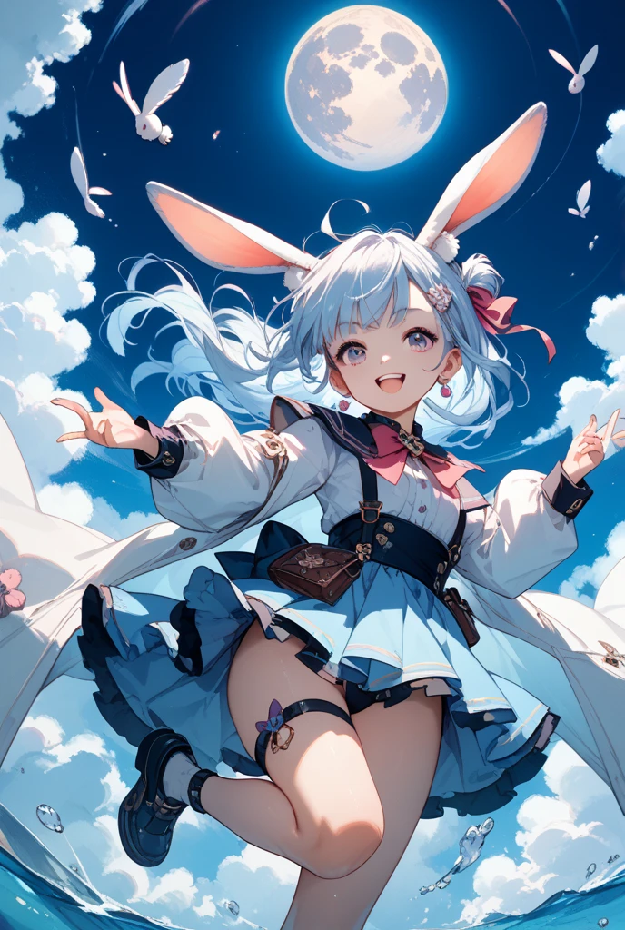 bishoujo anime style,Yogurt Spirit,flat chested ,white hair,Yogurt cup in hand,
