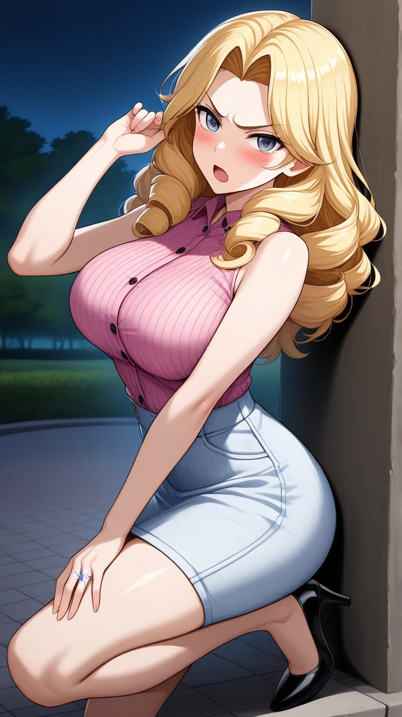((melhor qualidade)), ((obra de arte)), (4k)), ((UHD)), (detalhado), big , cleavage, mini dress, blonde girl, pigtails hair, living room,