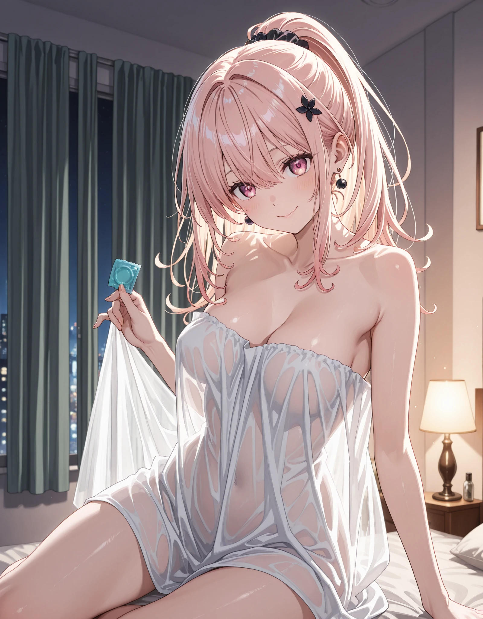 1 girl, Are stand, medium Hair, long hair, ponytail, pink hair, purple eyes, (((cute pink underwear))), (((cute white dress))), (((embarrassed))), (cowboy shot), (((showing underwear))), (((((skirt lift by myself))))), ((((cloth lift by myself)))), (((from front))), (from below), (closed your mouth), ((((looking at another)))), ((32K)), ((best quality)), ((ultra high res)), ((HDR)), ((uhd)), ((extremely detailed CG)), ((unity 32K wallpaper)), ((perfect anatomy)),