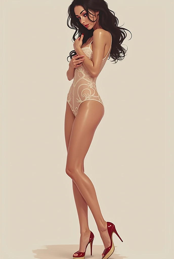 Illustration art,Whole body movement,Sexy woman in sexy clothes,Soprano Woman,Very cool facial expression,Gorgeous background,Great erotic art,painting art,Sexy art,sideface,facing away from the audience,Detailed body part details,long leges,Inspired by J.c.Ryan Decker,Epic European and American illustrations,Tall,The whole body is evenly sexy