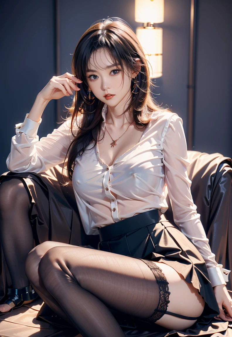lipstick、Correction、super detailed hair、super detailed face、、perfect eyes、perfect face、earrings、(confusion、blush:1.2)、(garter belt:1.1)、pencil skirt、OL service、gray suit、Black Tight Skirt、Fishnet tights、gray jacket、business services、black high heels、high price、long and sexy legs、(big breasts:1.1)、spread legs、Red T-back、big ass、thighs、long hair、Navel exposed、master piece、ultra high resolution、8K, Super detailed、smile e,magazine,magazineの表紙、(magazine:1.3), (cover-style:1.3)